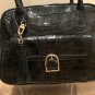 ANN TAYLOR BLACK CROC EMBOSSED LEATHER COMPARTMENTS SHOULDER BAG + WALLET LOT 2