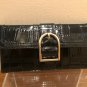ANN TAYLOR BLACK CROC EMBOSSED LEATHER COMPARTMENTS SHOULDER BAG + WALLET LOT 2