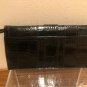 ANN TAYLOR BLACK CROC EMBOSSED LEATHER COMPARTMENTS SHOULDER BAG + WALLET LOT 2