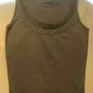 J. Crew Gray Women's Tank Top Size L Embellished neck 100% cotton stretch