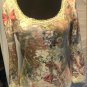 Cache Print Knit Top sz M Stretch Round neck Lace Embellished SOFT