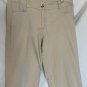 Cache Beige Crop Pant Size 12 L Self Belt Back Button Tab Leg Cotton Stretch