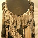 Cache Cold Shoulder Top Size L Black Brown Multi Stretch Metal Chain Straps Cache Cold Shoulder Top Size L Black Brown Multi Stretch Metal Chain Straps
