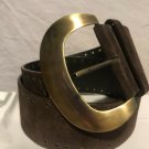 Cole Haan Womens Leather Suede Belt S/M Wide Brown Bronze Buckle Adjustable Cole Haan Womens Leather Suede Belt S/M Wide Brown Bronze Buckle Adjustable