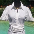 Cache PEASANT WOVEN Top FAUX TIE SELF-BELT $98 NWT Sz S New White cotton blend