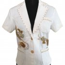 Cache White Denim Top Jacket Beads Sea Shells Embellished $138 NWT Front Button Cache White Denim Top Jacket Beads Sea Shells Embellished $138 NWT Front Button