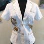 Cache White Denim Top Jacket Beads Sea Shells Embellished $138 NWT Front Button