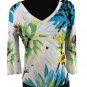 Cache Double V Neck Embellished Top 3/4 sleeve Stretch Floral Print Sz S/M