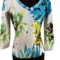 Cache Double V Neck Embellished Top 3/4 sleeve Stretch Floral Print Sz S/M