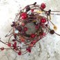 Rustic Red Pip Berry Beads Candle Ring 2" Opening Taper Votive Setting and Decor