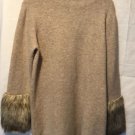 Boston Proper Tan Knit Pullover Turtleneck Dress with faux fur sleeve ends Sz L Boston Proper Tan Knit Pullover Turtleneck Dress with faux fur sleeve ends Sz L