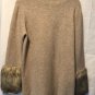 Boston Proper Tan Knit Pullover Turtleneck Dress with faux fur sleeve ends Sz L