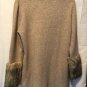 Boston Proper Tan Knit Pullover Turtleneck Dress with faux fur sleeve ends Sz L