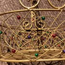 Pier 1 Gold Wired Red Green Purple Beads Tray Basket Storage Decor 11' x 9"