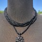 Cache Necklace Black Bead Rhinestone Metal Pendant Choker Multi Strand Adjustabl