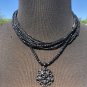 Cache Necklace Black Bead Rhinestone Metal Pendant Choker Multi Strand Adjustabl