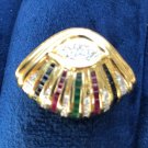 14k Gold Diamond Ruby Emerald Sapphire Pendant Slide Enhancer 8 grams 1 1/4" x 1 14k Gold Diamond Ruby Emerald Sapphire Pendant Slide Enhancer 8 grams 1 1/4" x 1