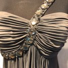 Cache Event Lined Dress Stretch 1 Shoulder Gemstone Ruched Grey Ombre Size 12 L Cache Event Lined Dress Stretch 1 Shoulder Gemstone Ruched Grey Ombre Size 12 L