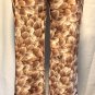 Cache Stretch Feathers Print Flat Front Zip Flair $128 Sz 2/4 Brown Tan Beige