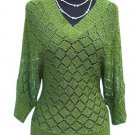 Cache PEEK-A-Boo crochet KNIT V Neck Top NWT S/M Banded Bottom Stretch $118