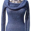 Cache Navy Metallic Exaggerated Collar Top Sweater New Stretch XS/S/M/L $98 NWT Cache Navy Metallic Exaggerated Collar Top Sweater New Stretch XS/S/M/L $98 NWT