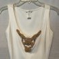 Cache White Top Tan Wood Bead Embellished Front Sz M  Stretch Sleeveless