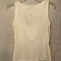 Cache White Top Tan Wood Bead Embellished Front Sz M  Stretch Sleeveless