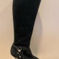 Black Suede Leather Tall Boot Shoe Silver Metal Embellishment Sz 8 Full Side Zip