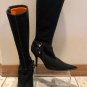 Black Suede Leather Tall Boot Shoe Silver Metal Embellishment Sz 8 Full Side Zip
