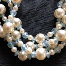 Vintage Statement Necklace Layered Multi Size Faux Pearl 4 Strands Blue Crystals Vintage Statement Necklace Layered Multi Size Faux Pearl 4 Strands Blue Crystals