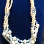 Vintage Statement Necklace Layered Multi Size Faux Pearl 4 Strands Blue Crystals