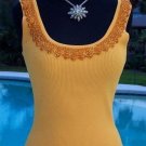 Cache Rib Knit Bead Embellished Neck Stretch Top Size XS/S/M Orange NWT $88 New Cache Rib Knit Bead Embellished Neck Stretch Top Size XS/S/M Orange NWT $88 New