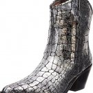 Donald Pliner Pewter Metallic Washed Croco Leather Boot 2 3/4" Western heel Sz 8