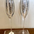 2) Pier 1 SPECKLE Silver Black Hand Painted Mouth Blown Champagne Flutes Glasses 2) Pier 1 SPECKLE Silver Black Hand Painted Mouth Blown Champagne Flutes Glasses
