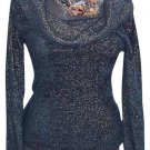 Cache Black Metallic Exaggerated Collar Top New Sweater Stretch XS/S/M/L $98 NWT Cache Black Metallic Exaggerated Collar Top New Sweater Stretch XS/S/M/L $98 NWT
