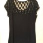 Boston Proper Black Top Lace Polka Dot Circle Knit Blouse Short Sleeve Sheer M