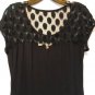 Boston Proper Black Top Lace Polka Dot Circle Knit Blouse Short Sleeve Sheer M