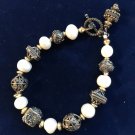 Beautiful Vintage Faux Pearl Metal Multi Shape Beaded Bracelet Beadazzle custom