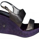 Donald Pliner Metallic Leather Wedge Platform Shoe New Suede Embroidery $275 NIB