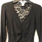 Cache Black Lace Back Stretch Ruched front sleeve ends Sz S/M Sexy to Business