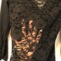 Cache Black Lace Back Stretch Ruched front sleeve ends Sz S/M Sexy to Business