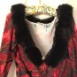Boston Proper Stretch Knit Removable Black Faux Fur Collar Top Sz L Red Black