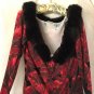 Boston Proper Stretch Knit Removable Black Faux Fur Collar Top Sz L Red Black