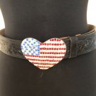 CACHE Black Embossed Leather 3" METAL HEART Rhinestones Flag Buckle Belt NWT CACHE Black Embossed Leather 3" METAL HEART Rhinestones Flag Buckle Belt NWT