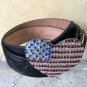 CACHE Black Embossed Leather 3" METAL HEART Rhinestones Flag Buckle Belt NWT
