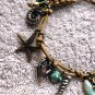 Leather Adjustable Sea Life Bracelet Silver metal charms turquoise stones