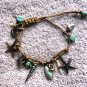 Leather Adjustable Sea Life Bracelet Silver metal charms turquoise stones