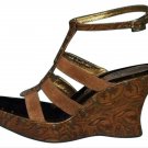 Donald Pliner Camel Suede Rosette Leather Wedge Platform Shoe Hand Made $295 NIB
