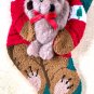 Vintage 3D Teddy Bear SUPER Plush Quilted Christmas Stocking 20" New NWT Velvet