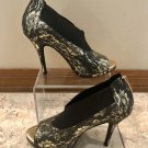 Donald Pliner Couture Black Gold Peep Toe Stretch Goring Leather Zip Shoe 8 $295